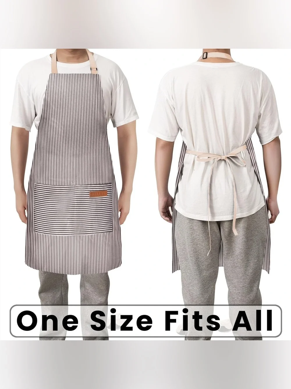 Striped Apron Dress with Beige Ties - Black & White